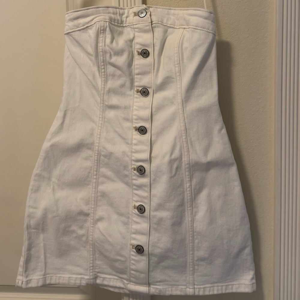 White Denim Strapless Mini Dress